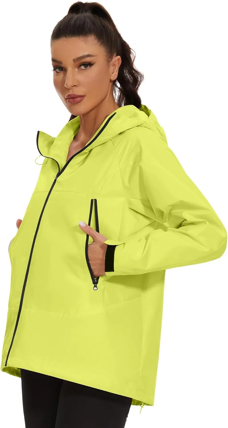 Avoogue Rain Jacket for Women Loose Fit Waterproof Lightweight Lined Rain Coat Hiking Windbreaker Jacket with Hood