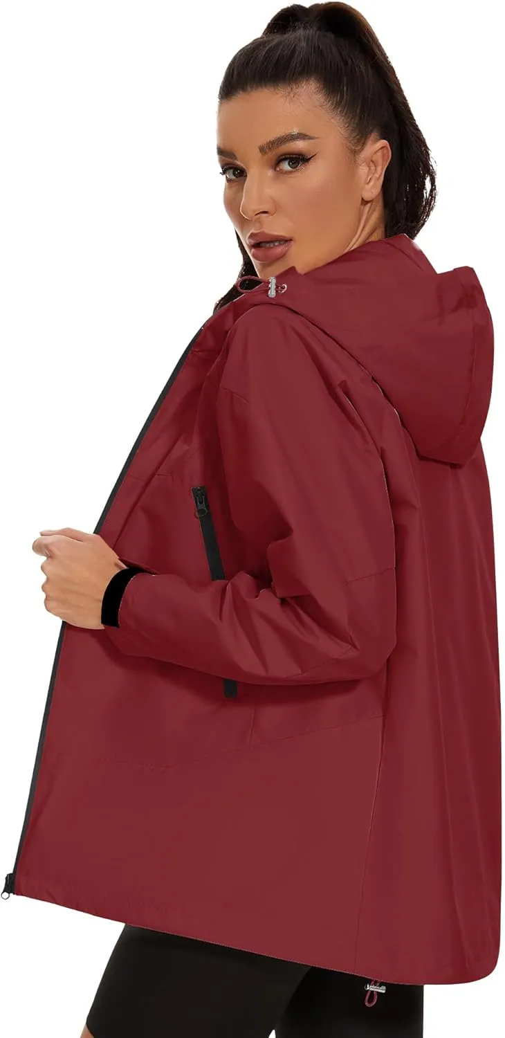 Avoogue Rain Jacket for Women Loose Fit Waterproof Lightweight Lined Rain Coat Hiking Windbreaker Jacket with Hood