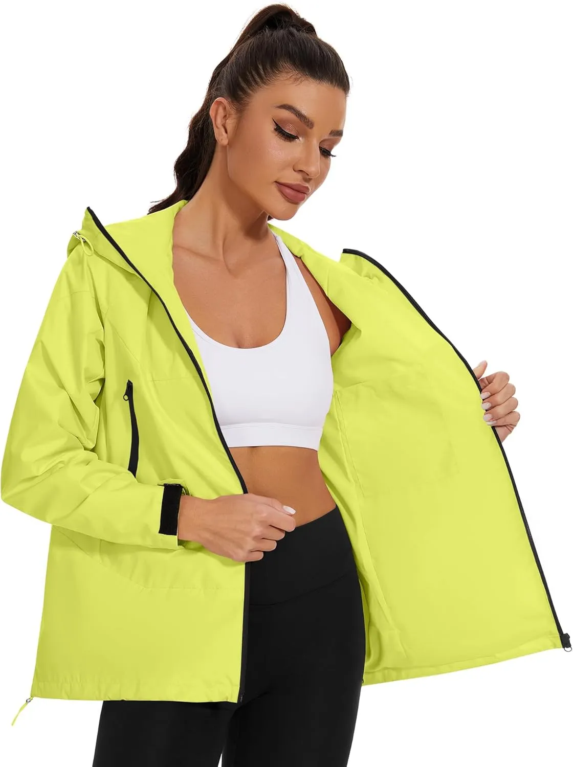 Avoogue Rain Jacket for Women Loose Fit Waterproof Lightweight Lined Rain Coat Hiking Windbreaker Jacket with Hood