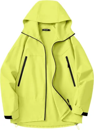 Avoogue Rain Jacket for Women Loose Fit Waterproof Lightweight Lined Rain Coat Hiking Windbreaker Jacket with Hood
