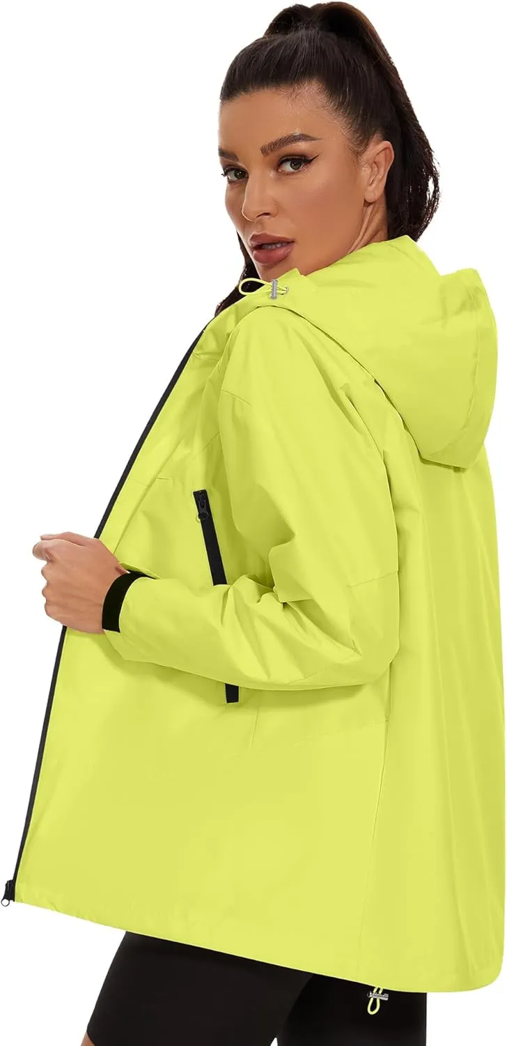 Avoogue Rain Jacket for Women Loose Fit Waterproof Lightweight Lined Rain Coat Hiking Windbreaker Jacket with Hood
