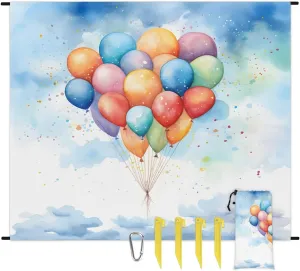 Balloons Beach Blanket, Sandproof Beach Mat, 68 x 59 Waterproof Quick Drying Sand Free Mat with 4 x Ground Spikes for Outdoor Travel Camping Hiking, Colorful Balloons