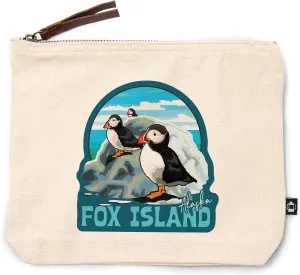 Bandon, Oregon, Puffins, 100% Cotton Zipper Pouch, Travel Accessory, Go Bag
