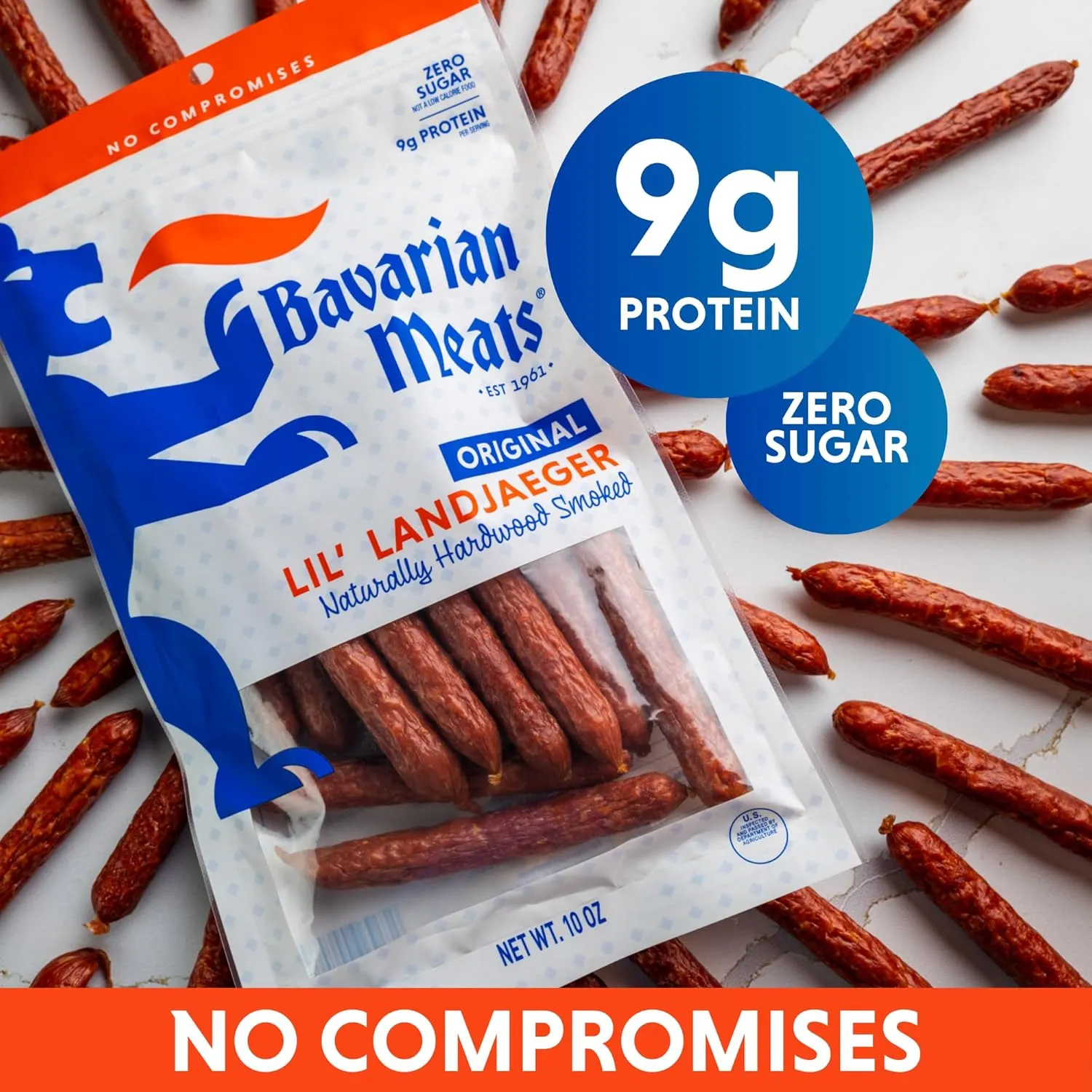Bavarian Meats Lil' Landjaegers Meat Sticks, Smoked Sausage Protein Snacks, Zero Sugar, Great Source of Protein, Gluten Free, Keto Friendly Low Carb Snack, 10 Ounce