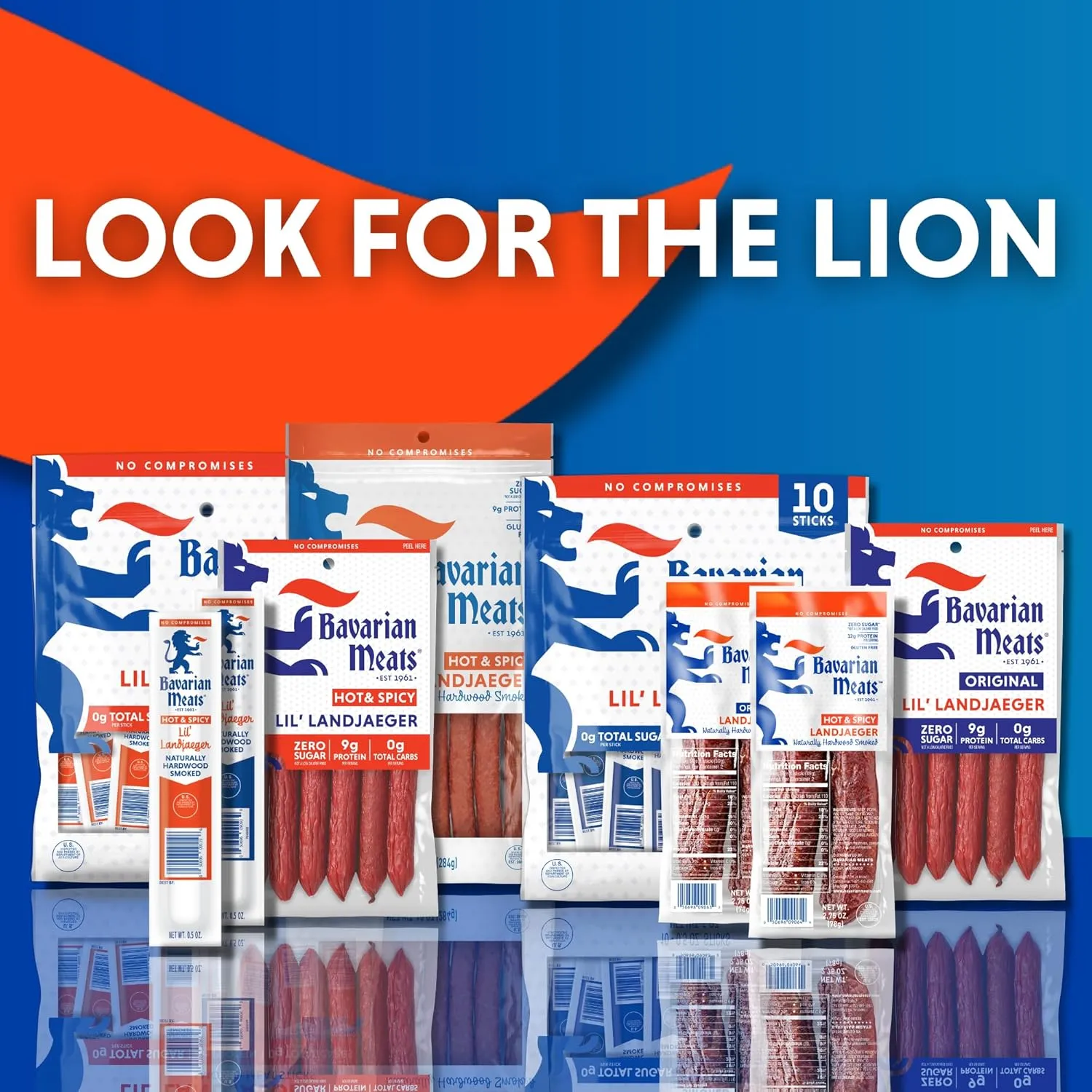 Bavarian Meats Lil' Landjaegers Meat Sticks, Smoked Sausage Protein Snacks, Zero Sugar, Great Source of Protein, Gluten Free, Keto Friendly Low Carb Snack, 10 Ounce