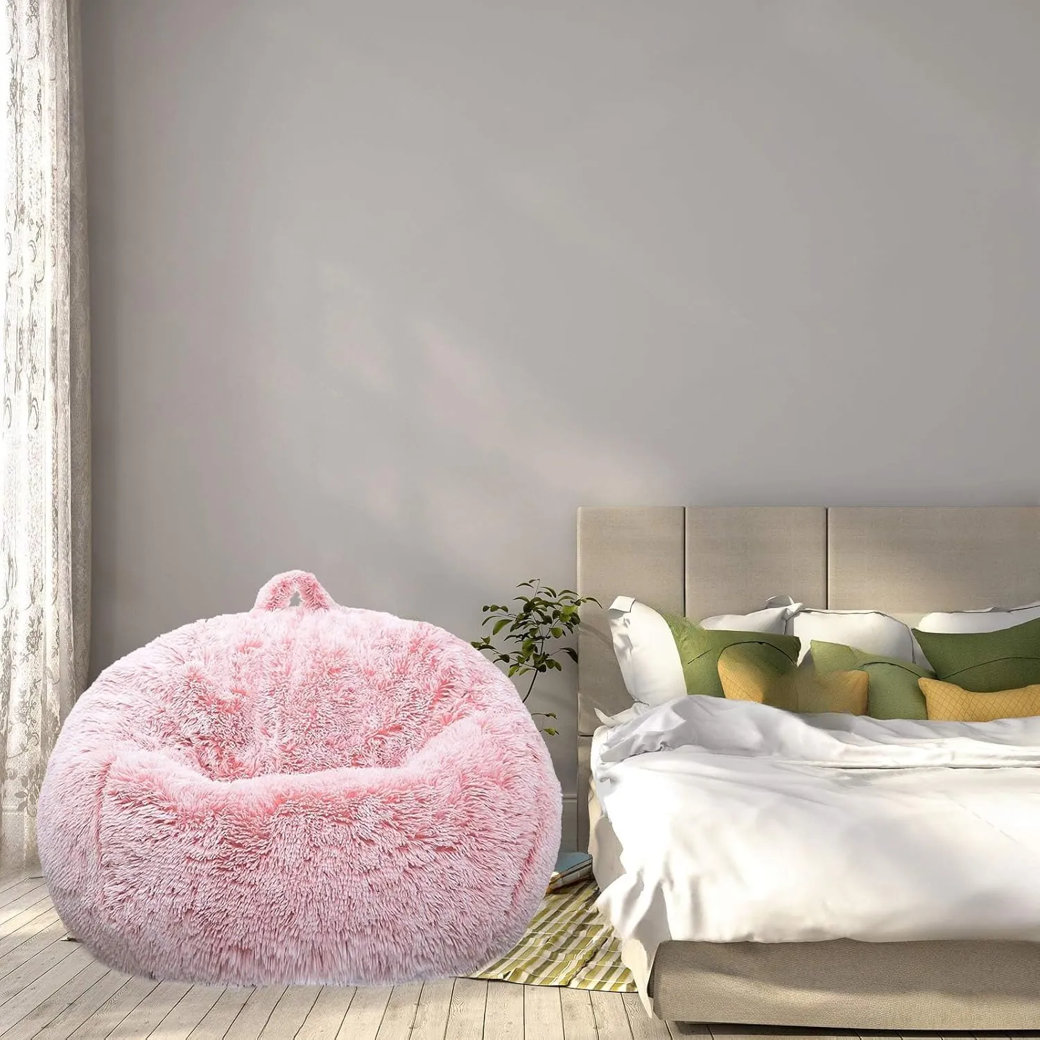 BCU Bean Bag Chairs for Kids and Adults Without Filler (Cover Only) Comfy Plush Fluffy Bean Bag Chair Cover Lazy Sofa Cover for Bedroom Living Room, Dusty Pink