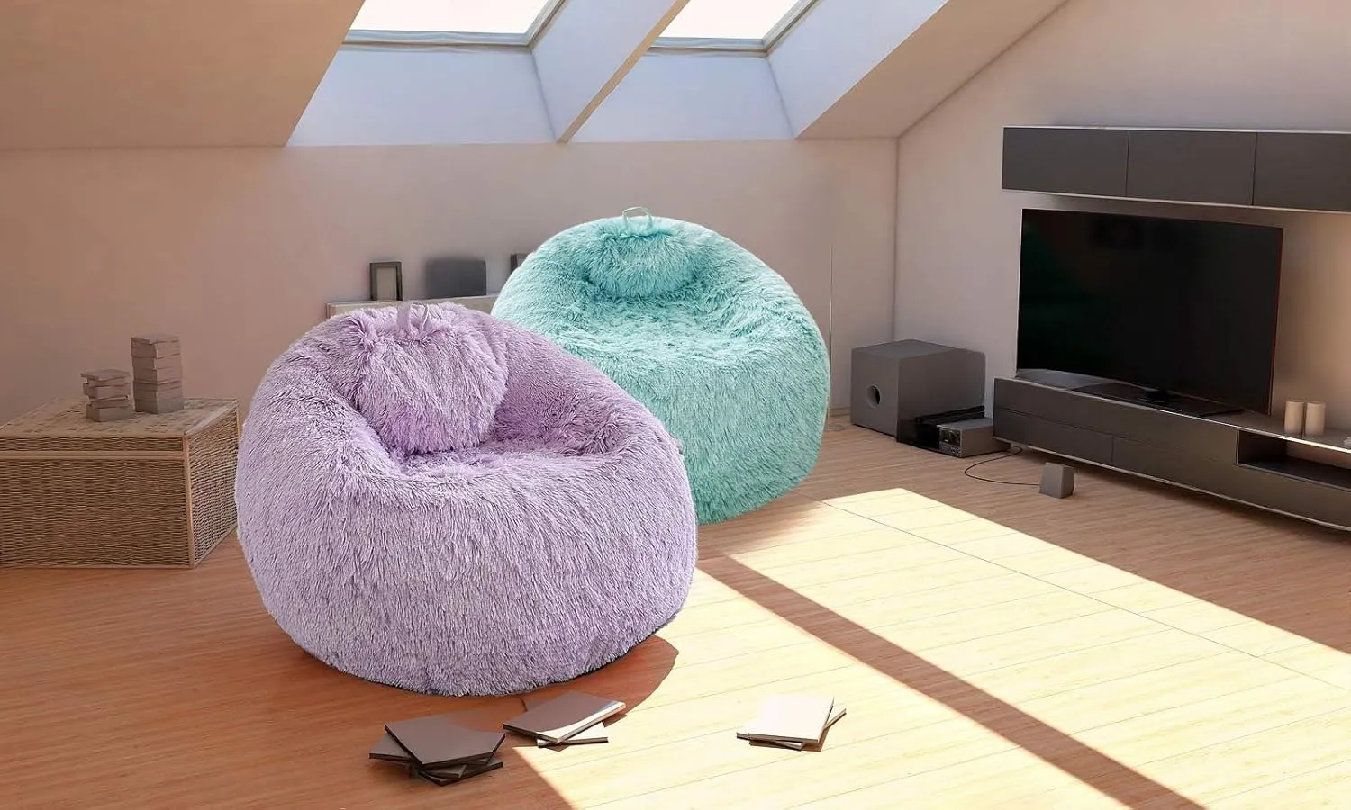 BCU Bean Bag Chairs for Kids and Adults Without Filler (Cover Only) Comfy Plush Fluffy Bean Bag Chair Cover Lazy Sofa Cover for Bedroom Living Room, Dusty Pink