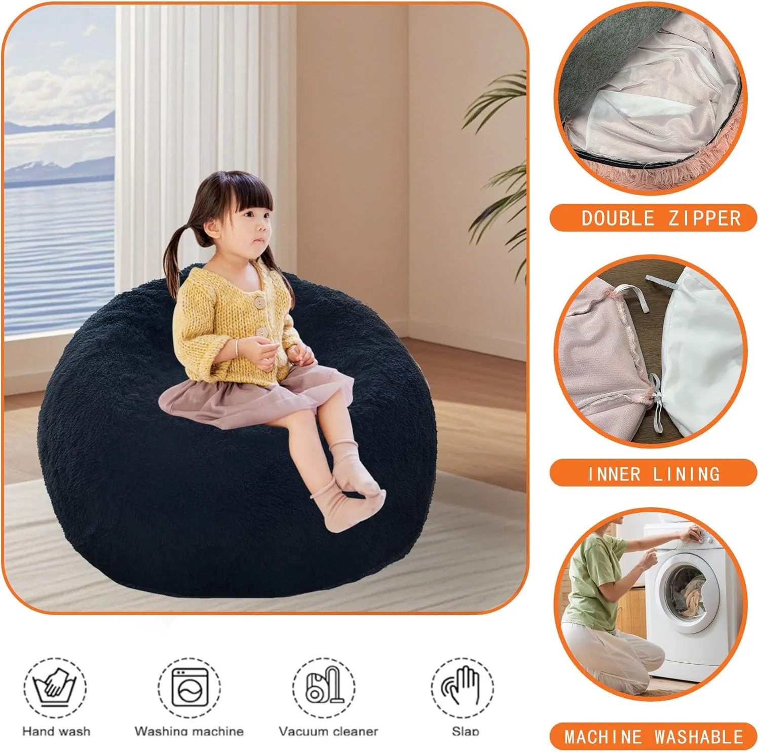 BCU Bean Bag Chairs for Kids and Adults Without Filler (Cover Only) Comfy Plush Fluffy Bean Bag Chair Cover Lazy Sofa Cover for Bedroom Living Room, Dusty Pink