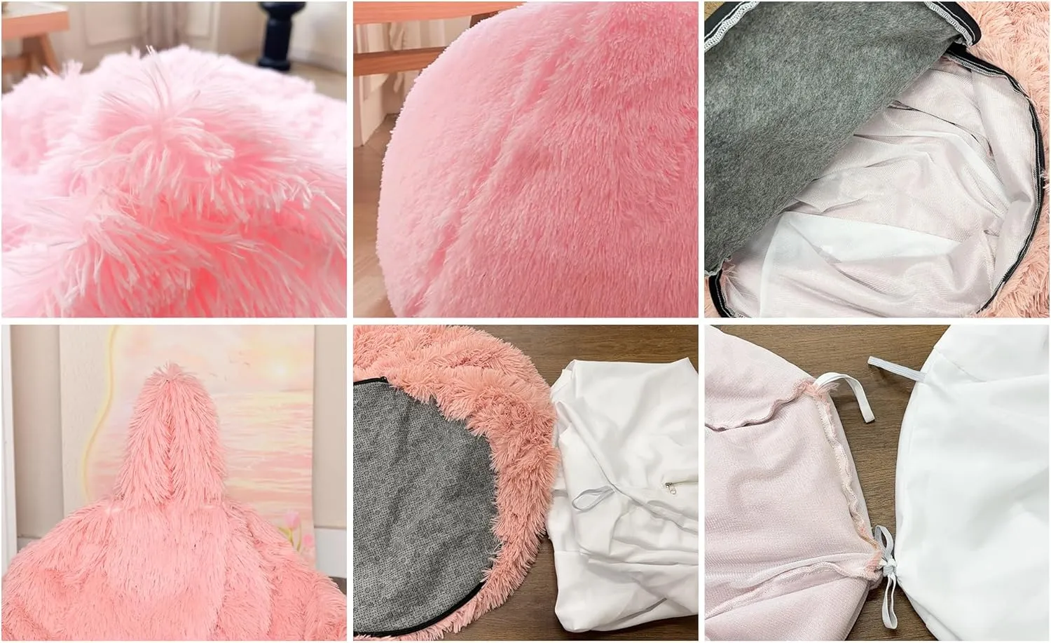 BCU Bean Bag Chairs for Kids and Adults Without Filler (Cover Only) Comfy Plush Fluffy Bean Bag Chair Cover Lazy Sofa Cover for Bedroom Living Room, Dusty Pink