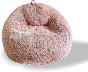 BCU Bean Bag Chairs for Kids and Adults Without Filler (Cover Only) Comfy Plush Fluffy Bean Bag Chair Cover Lazy Sofa Cover for Bedroom Living Room, Dusty Pink