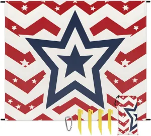 Beach Blanket, 4th of July Sandproof Beach Mat, Waterproof Quick Drying Sand Free Mat with 4 x Ground Spikes for Outdoor Travel Camping Hiking, Stars Stripes 68 x 59 in