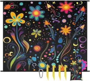 Beach Blanket, Aztec Print Sandproof Beach Mat, Waterproof Quick Drying Sand Free Mat with 4 x Ground Spikes for Outdoor Travel Camping Hiking, Vintage Bohemian 68 x 59 in