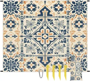Beach Blanket, Bohemian Sandproof Beach Mat, Waterproof Quick Drying Sand Free Mat with 4 x Ground Spikes for Outdoor Travel Camping Hiking, Boho 68 x 59 in