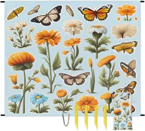 Beach Blanket, Butterfly Floral Sandproof Beach Mat, Waterproof Quick Drying Sand Free Mat with 4 x Ground Spikes for Outdoor Travel Camping Hiking, Watercolor Flower 68 x 59 in