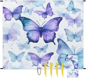 Beach Blanket, Butterfly Sandproof Beach Mat, Waterproof Quick Drying Sand Free Mat with 4 x Ground Spikes for Outdoor Travel Camping Hiking, Butterfly 68 x 59 in