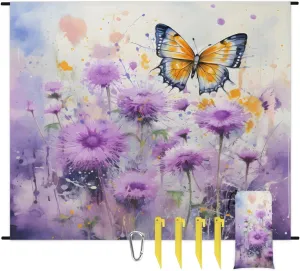 Beach Blanket, Butterfly Sandproof Beach Mat, Waterproof Quick Drying Sand Free Mat with 4 x Ground Spikes for Outdoor Travel Camping Hiking, Butterfly Flowers 68 x 59 in