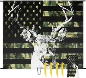Beach Blanket, Camo Deer Sandproof Beach Mat, Waterproof Quick Drying Sand Free Mat with 4 x Ground Spikes for Outdoor Travel Camping Hiking, American Flag 68 x 59 in