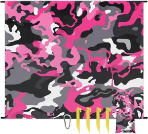Beach Blanket, Camo Sandproof Beach Mat, Waterproof Quick Drying Sand Free Mat with 4 x Ground Spikes for Outdoor Travel Camping Hiking, Abstract Camo 68 x 59 in