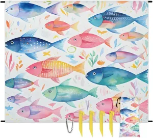 Beach Blanket, Colorful Fish Sandproof Beach Mat, Waterproof Quick Drying Sand Free Mat with 4 x Ground Spikes for Outdoor Travel Camping Hiking, Tropical Fishes 68 x 59 in