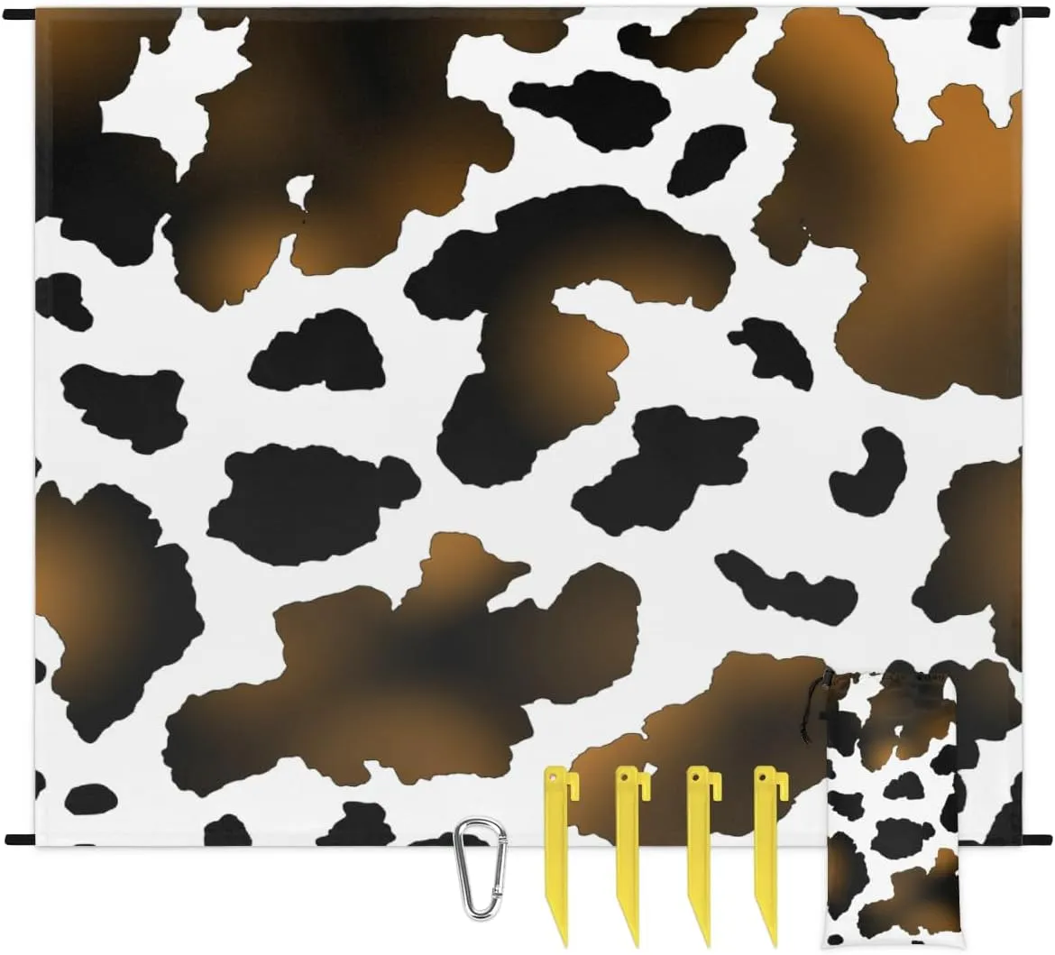 Beach Blanket, Cow Print Sandproof Beach Mat, Waterproof Quick Drying Sand Free Mat with 4 x Ground Spikes for Outdoor Travel Camping Hiking, Animal Print 68 x 59 in