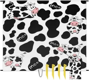 Beach Blanket, Cow Print Sandproof Beach Mat, Waterproof Quick Drying Sand Free Mat with 4 x Ground Spikes for Outdoor Travel Camping Hiking, Milk Cow Print 68 x 59 in