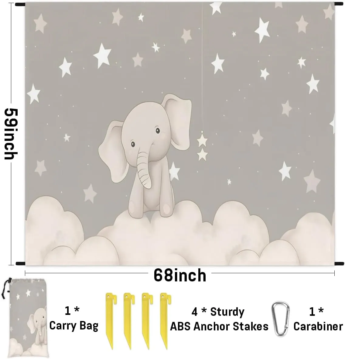 Beach Blanket, Cute Elephant Sandproof Beach Mat, Waterproof Quick Drying Sand Free Mat with 4 x Ground Spikes for Outdoor Travel Camping Hiking, Animals 68 x 59 in