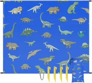 Beach Blanket, Dinosaur Sandproof Beach Mat, Waterproof Quick Drying Sand Free Mat with 4 x Ground Spikes for Outdoor Travel Camping Hiking, Dinosaur Themed 68 x 59 in