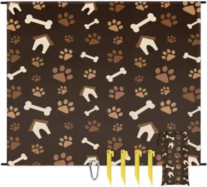 Beach Blanket, Dog Paw Print Sandproof Beach Mat, Waterproof Quick Drying Sand Free Mat with 4 x Ground Spikes for Outdoor Travel Camping Hiking, Footprint with Bones 68 x 59 in