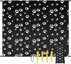Beach Blanket, Dog Paw Print Sandproof Beach Mat, Waterproof Quick Drying Sand Free Mat with 4 x Ground Spikes for Outdoor Travel Camping Hiking, Paw Print 68 x 59 in
