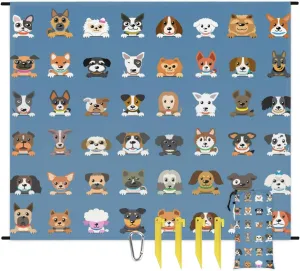 Beach Blanket, Dog Print Sandproof Beach Mat, Waterproof Quick Drying Sand Free Mat with 4 x Ground Spikes for Outdoor Travel Camping Hiking, Cute Dog 68 x 59 in