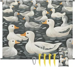 Beach Blanket, Duck Sandproof Beach Mat, Waterproof Quick Drying Sand Free Mat with 4 x Ground Spikes for Outdoor Travel Camping Hiking, Farmhouse Duck 68 x 59 in