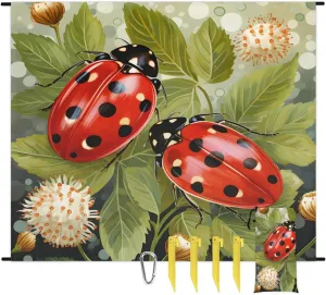 Beach Blanket, Ladybirds Sandproof Beach Mat, Waterproof Quick Drying Sand Free Mat with 4 x Ground Spikes for Outdoor Travel Camping Hiking, Ladybirds Flowers 68 x 59 in
