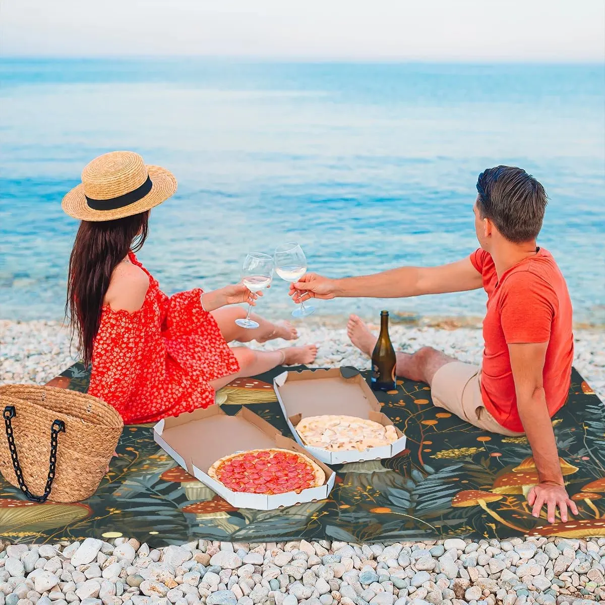 Beach Blanket, Mushrooms Sandproof Beach Mat, Waterproof Quick Drying Sand Free Mat with 4 x Ground Spikes for Outdoor Travel Camping Hiking, Mushrooms Wild Species 68 x 59 in