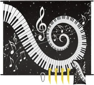 Beach Blanket, Piano Keyboard Sandproof Beach Mat, Waterproof Quick Drying Sand Free Mat with 4 x Ground Spikes for Outdoor Travel Camping Hiking, Musical Notes 68 x 59 in