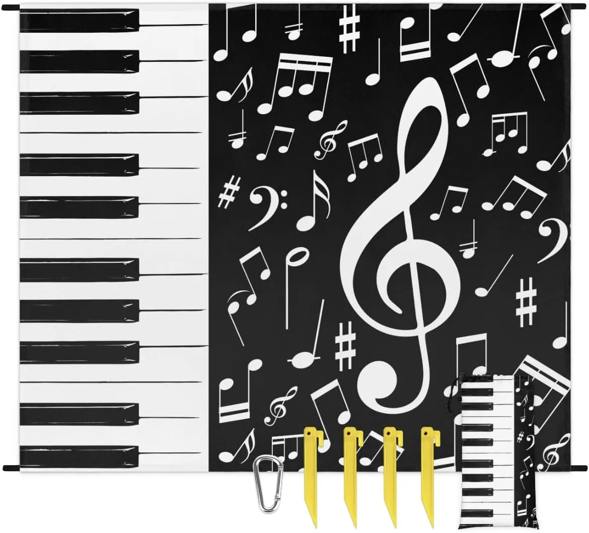 Beach Blanket, Piano Keys Music Sandproof Beach Mat, Waterproof Quick Drying Sand Free Mat with 4 x Ground Spikes for Outdoor Travel Camping Hiking, Music 68 x 59 in