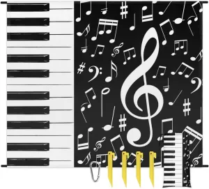 Beach Blanket, Piano Keys Music Sandproof Beach Mat, Waterproof Quick Drying Sand Free Mat with 4 x Ground Spikes for Outdoor Travel Camping Hiking, Music 68 x 59 in
