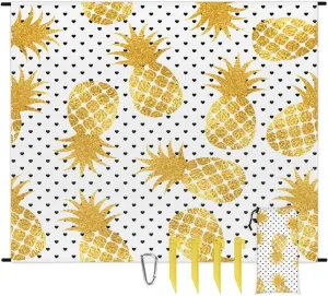 Beach Blanket, Pineapple Sandproof Beach Mat, Waterproof Quick Drying Sand Free Mat with 4 x Ground Spikes for Outdoor Travel Camping Hiking, Pineapple Fruit 68 x 59 in
