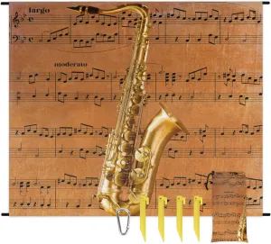 Beach Blanket, Saxophone Sandproof Beach Mat, Waterproof Quick Drying Sand Free Mat with 4 x Ground Spikes for Outdoor Travel Camping Hiking, Musical Notes 68 x 59 in