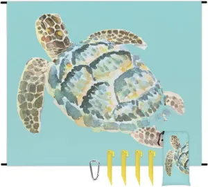 Beach Blanket, Sea Turtle Sandproof Beach Mat, Waterproof Quick Drying Sand Free Mat with 4 x Ground Spikes for Outdoor Travel Camping Hiking, Cute Turtle 68 x 59 in