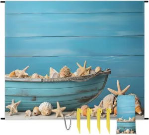 Beach Blanket, Seashell Sandproof Beach Mat, Waterproof Quick Drying Sand Free Mat with 4 x Ground Spikes for Outdoor Travel Camping Hiking, Starfish 68 x 59 in
