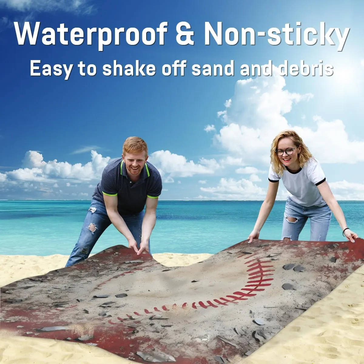 Beach Blanket, Sports Baseball Sandproof Beach Mat, Waterproof Quick Drying Sand Free Mat with 4 x Ground Spikes for Outdoor Travel Camping Hiking, Softball 68 x 59 in