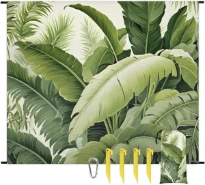 Beach Blanket, Spring Palm Leaves Sandproof Beach Mat, Waterproof Quick Drying Sand Free Mat with 4 x Ground Spikes for Outdoor Travel Camping Hiking, Tropical Palm Leaves 68 x 59 in