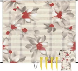 Beach Blanket, Spring Summer Daisy Floral Sandproof Beach Mat, Waterproof Quick Drying Sand Free Mat with 4 x Ground Spikes for Outdoor Travel Camping Hiking, Daisy Floral Plaid 68 x 59 in