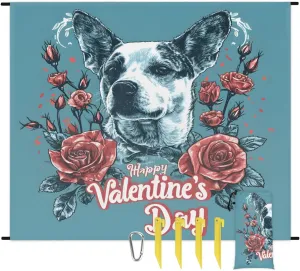 Beach Blanket, Valentines Day Sandproof Beach Mat, Waterproof Quick Drying Sand Free Mat with 4 x Ground Spikes for Outdoor Travel Camping Hiking, Cute Dogs Floral 68 x 59 in