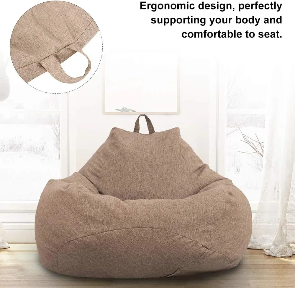 Bean Bag Chair Sofa Cover(No Filler),Comfortable Outdoor Lazy Seat Bag,Couch Cover Without Filler for Adults Kids,Soft Tatami Chairs Covers Suitable for Home Garden Living Room (Browm, Small)