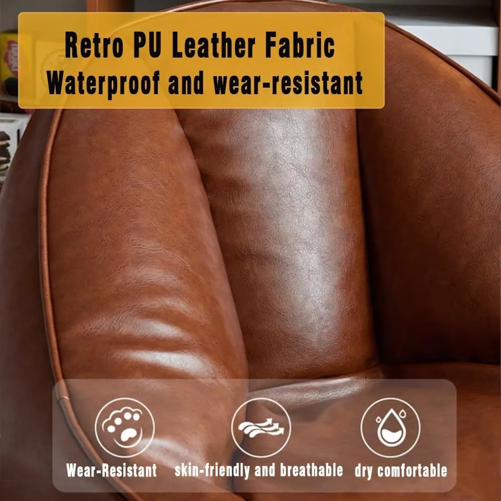 Bean Bag Chairs PU Faux Leather Bean Bag Cover Without Filler Luxury Single Lazy Sofa Cover BeanBag Pouf Chair Lazy Armchair Couch Floor Seating Living Room Furniture(Martin Middle-Aged Brown)