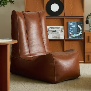 Bean Bag Chairs PU Faux Leather Bean Bag Cover Without Filler Luxury Single Lazy Sofa Cover BeanBag Pouf Chair Lazy Armchair Couch Floor Seating Living Room Furniture(Martin Middle-Aged Brown)