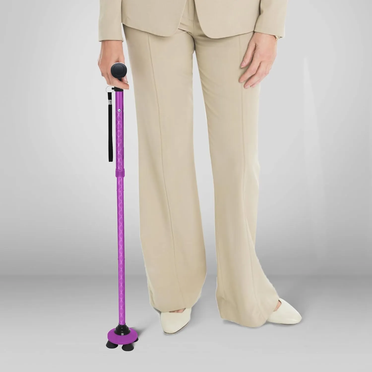 BeneCane Walking Cane for Men & Women Walking Stick for Seniors Folding Canes Quad Cane Adjustable Lightweight Sturdy Collapsible Heavy Duty with Soft TPR T-Handle and Travel Bag
