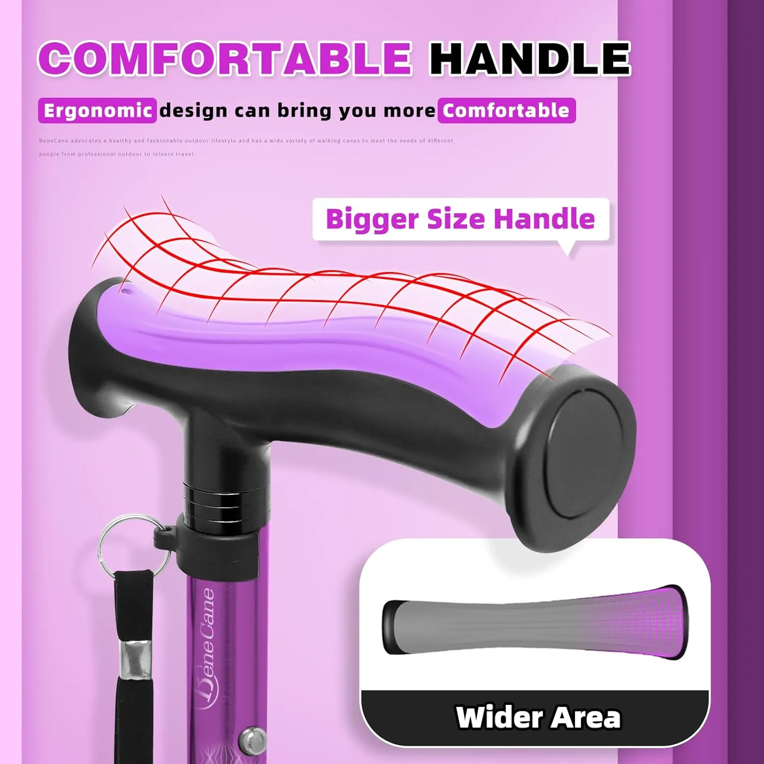 BeneCane Walking Cane for Men & Women Walking Stick for Seniors Folding Canes Quad Cane Adjustable Lightweight Sturdy Collapsible Heavy Duty with Soft TPR T-Handle and Travel Bag