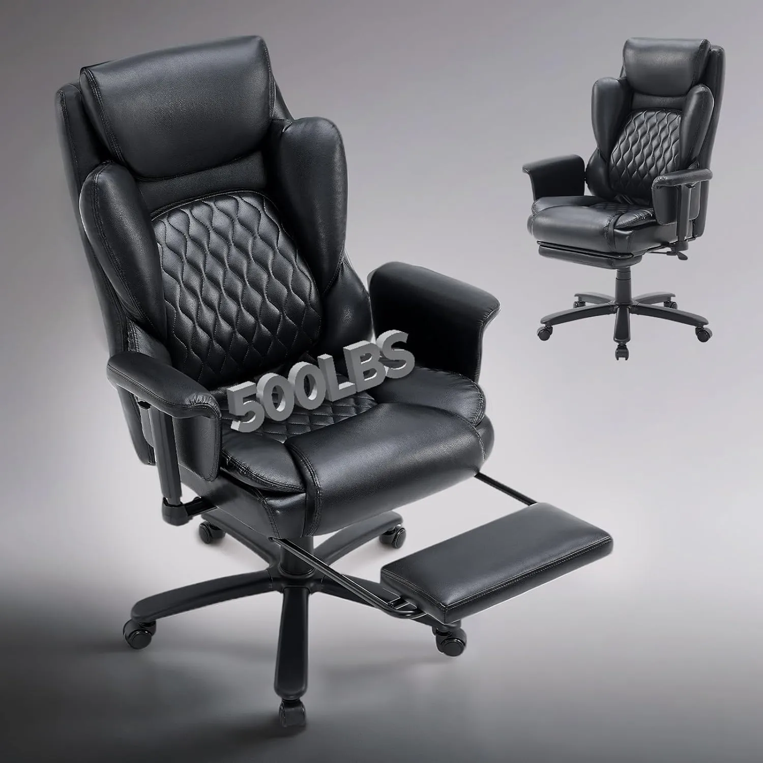 Bestier Home Office Chair High-Back, 500lbs Big and Tall Office Chair Wide Seat with Foot Rest, Comfy Computer Chair with Lumbar Support, Reclining and Heavy Duty Metal Base (Black PU Leather)
